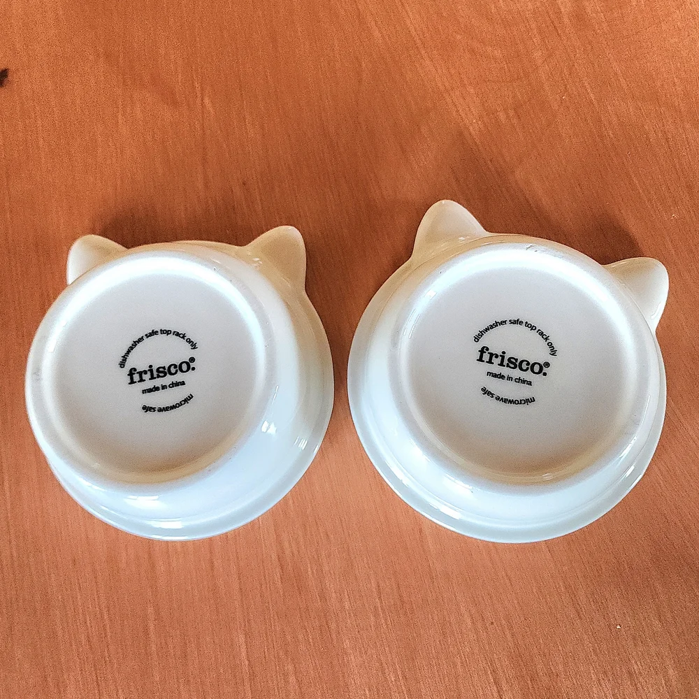 Charming Cat Ear Ceramic Bowls - White and Black